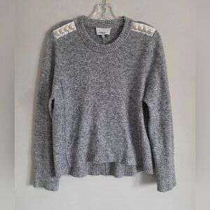3.1 PHILLIP LIM | Lofty Pullover Pearl Shoulders Sweater Gray Wool Alpaca Sz L